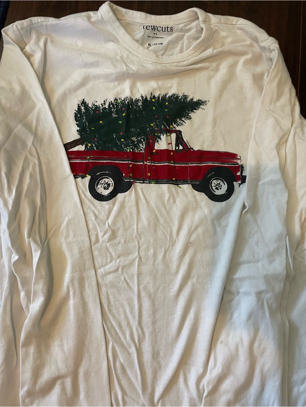Crewcuts White Tee with Red Truck and Green Tree Graphic Sz 12/14